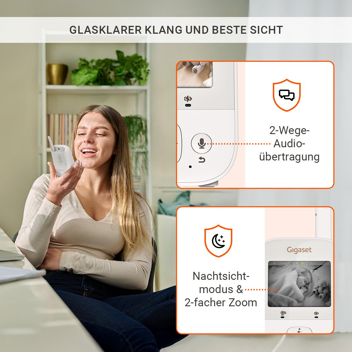 Gigaset BABY 300 Video mit klarer Zwei-Wege-Audioübertragung, Nachtsichtmodus und 2x Zoom