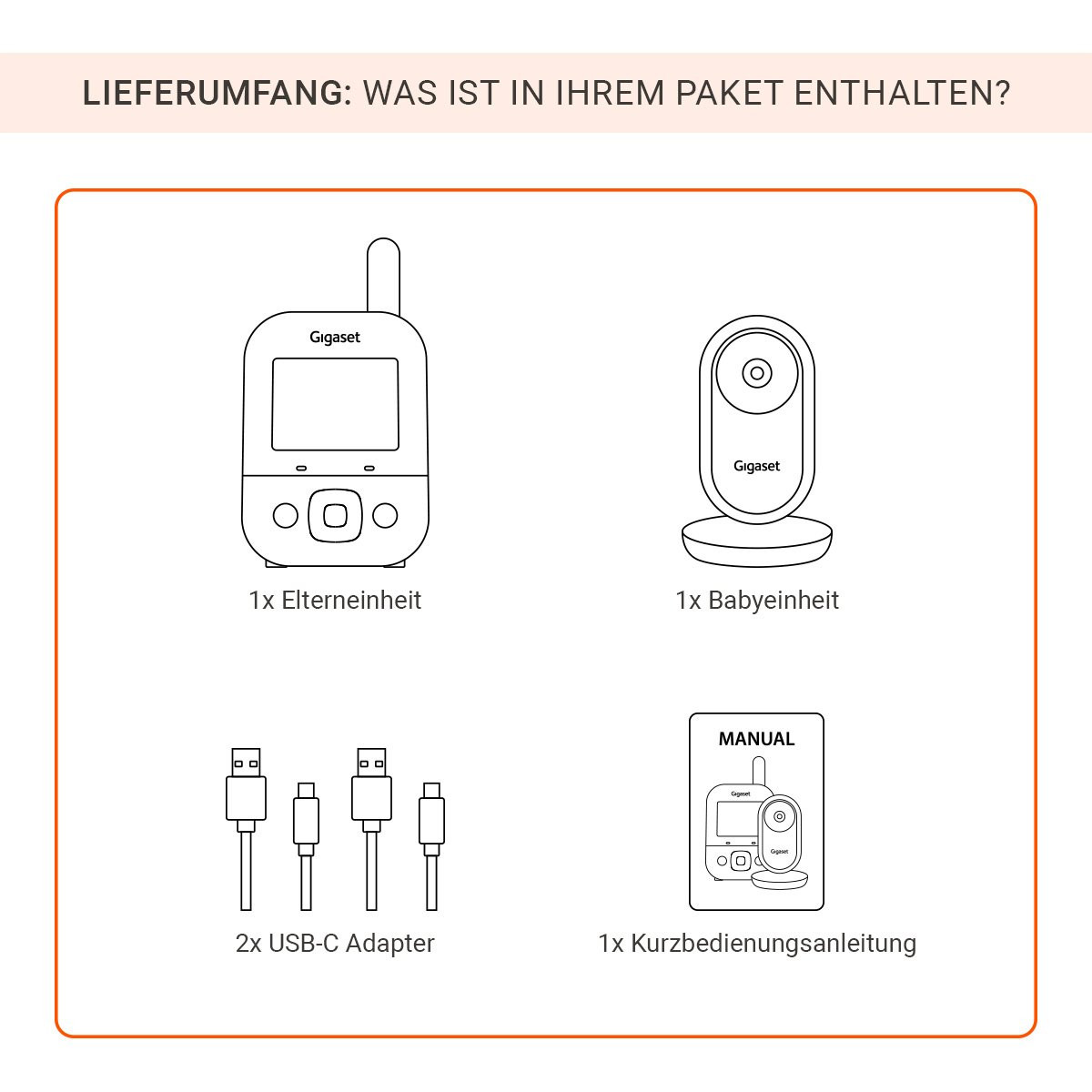 Lieferumfang des Gigaset BABY 300 Video