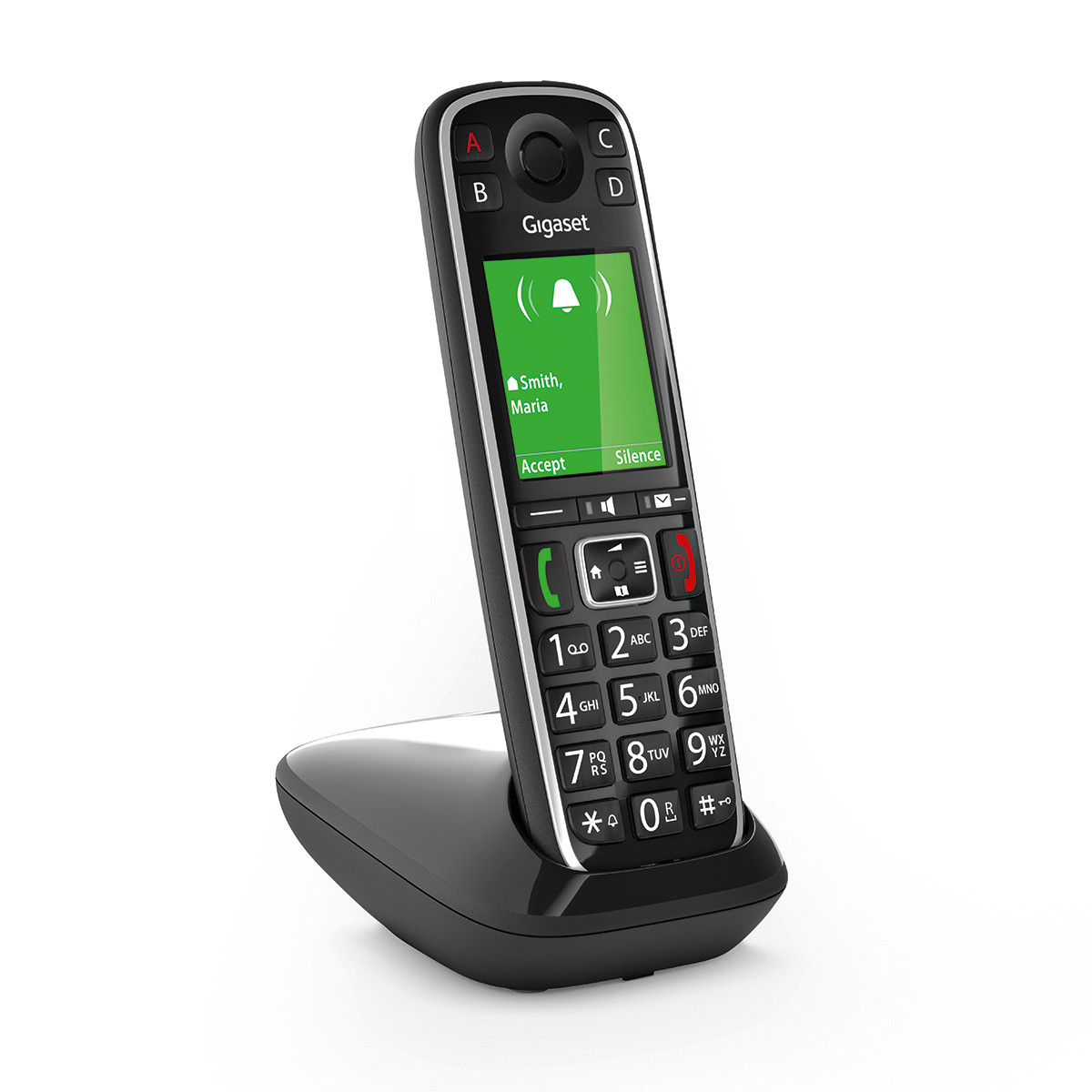 Noir Téléphone fixe sans fil avec larges touches et grand écran couleur rétroéclairés et nombreuses fonctions pour la protection contre les appels indésirables Gigaset E720 
