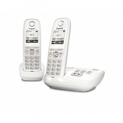 Gigaset AS470A Duo Téléphone fixe sans fil 2 combinés Répondeur Blanc et Beige 