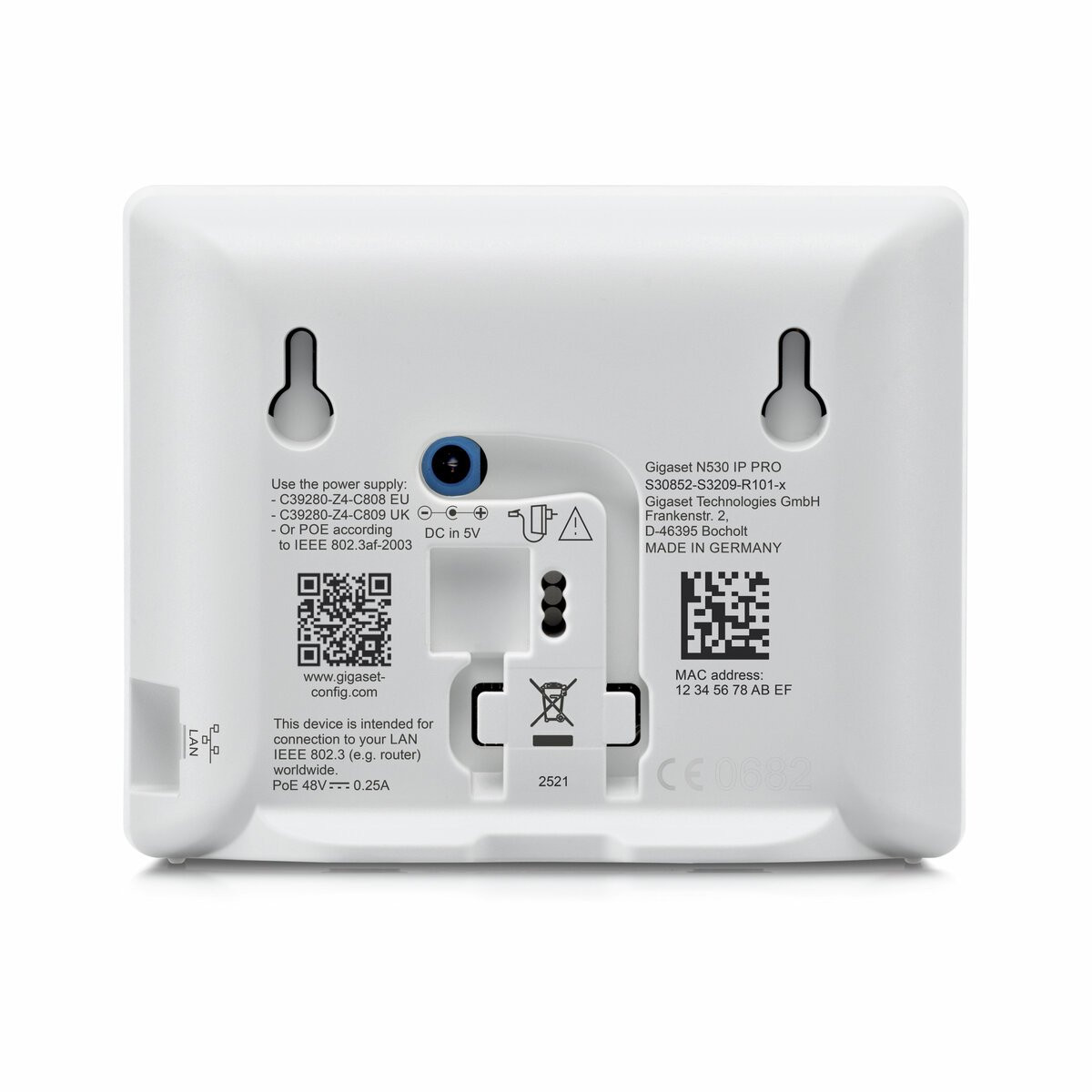 Gigaset N530 IP PRO Stazione base IP DECT a cella singola, vista frontale inclinata da sinistra.