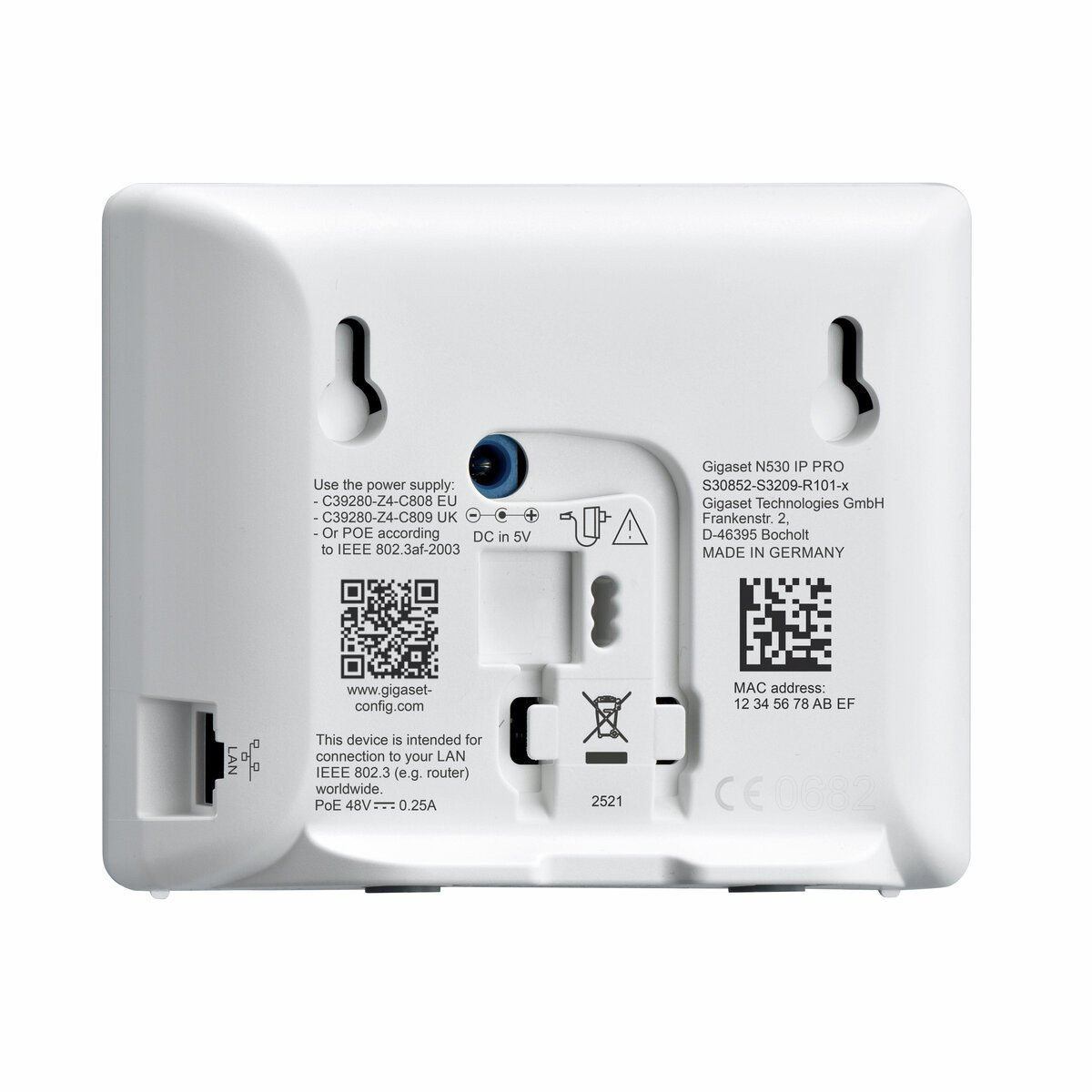 Gigaset N530 IP PRO Stazione base IP DECT a cella singola, vista frontale inclinata da sinistra.